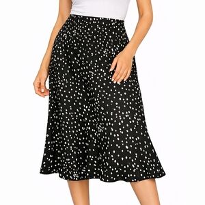 Satin Elegant Black and White Polka Dot Skirt Size Large NWT Midi